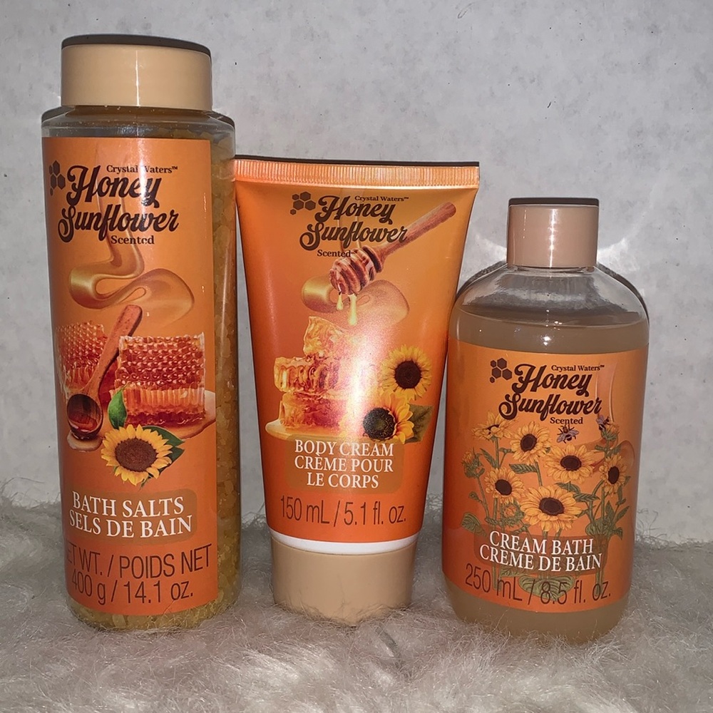 Bath salts, body cream, cream bath bundle Honey Sunflower scented.